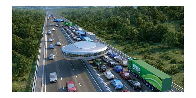 Montaje digital de un monorriel giroscópico en una autopista