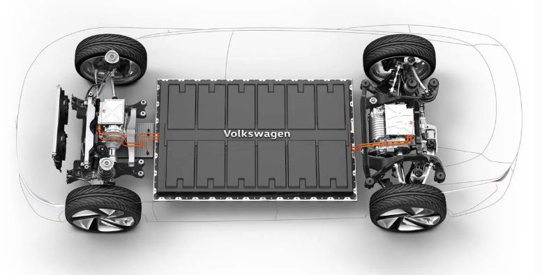 Batería en la parte inferior del vehículo eléctrico