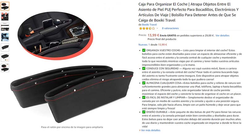 caja para organizar el coche